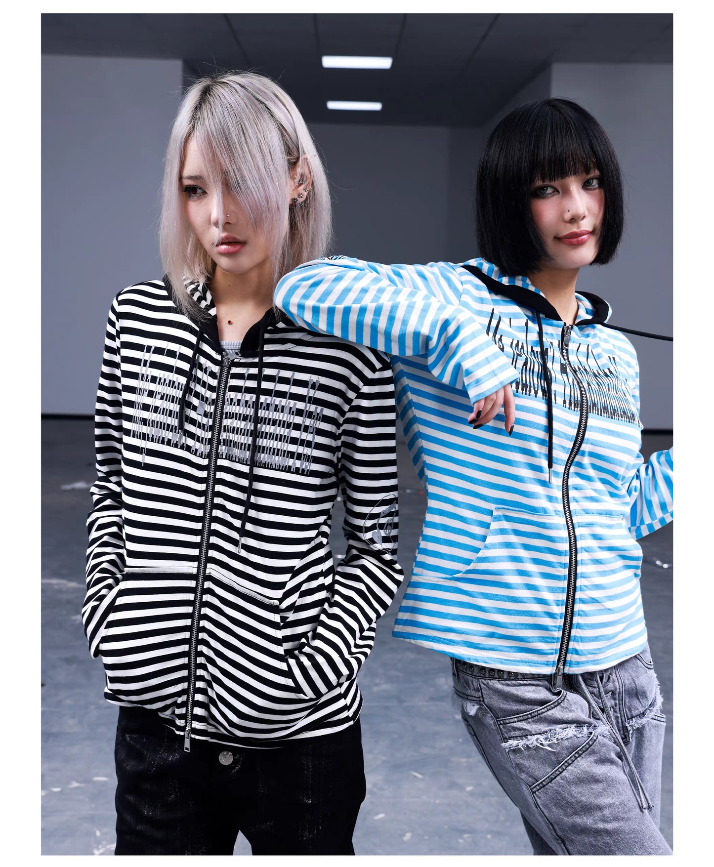 Striped Graphic Slim Fit Zip Hoodie