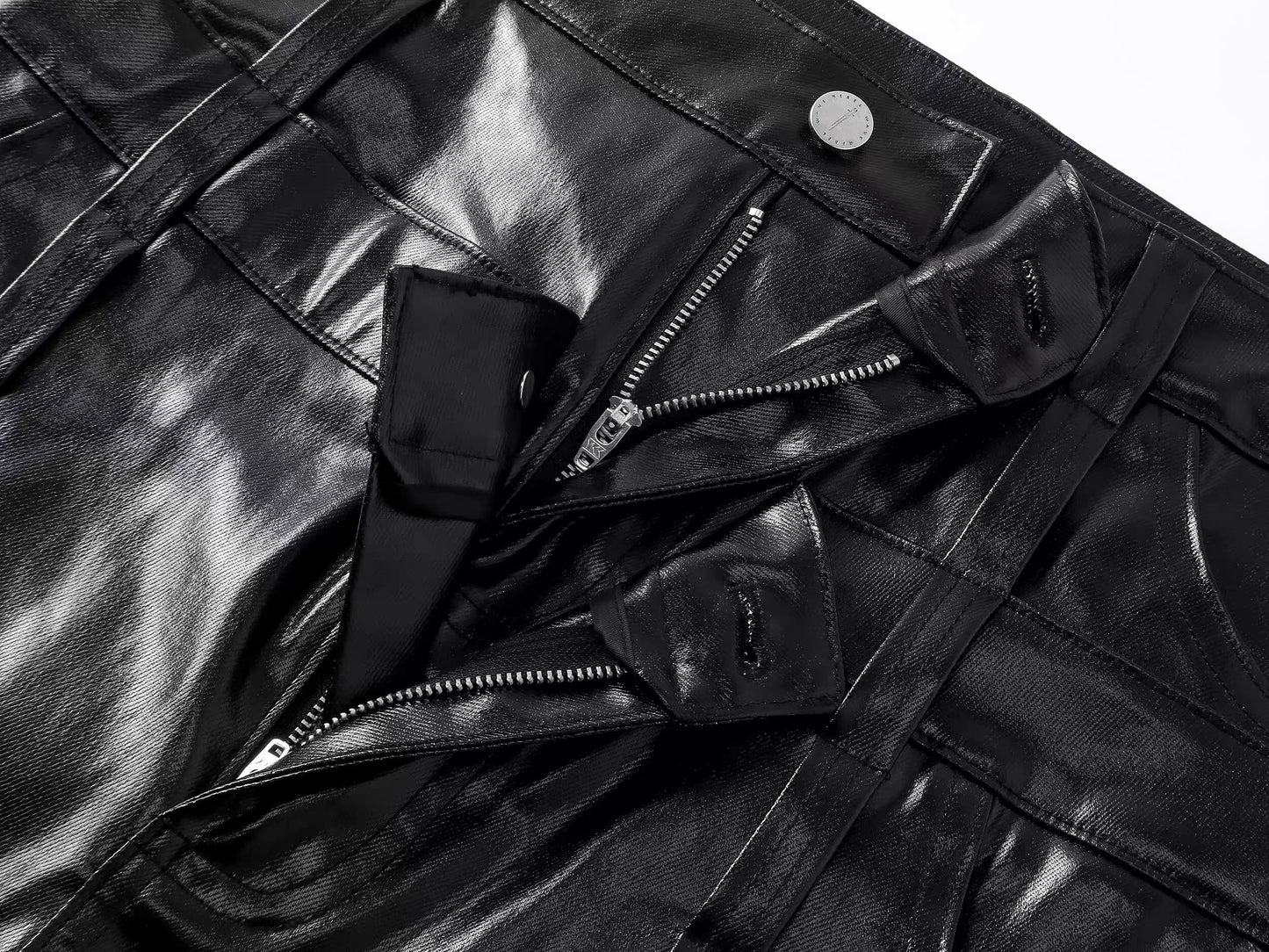 Six Buckle Coated Stacked Jeans