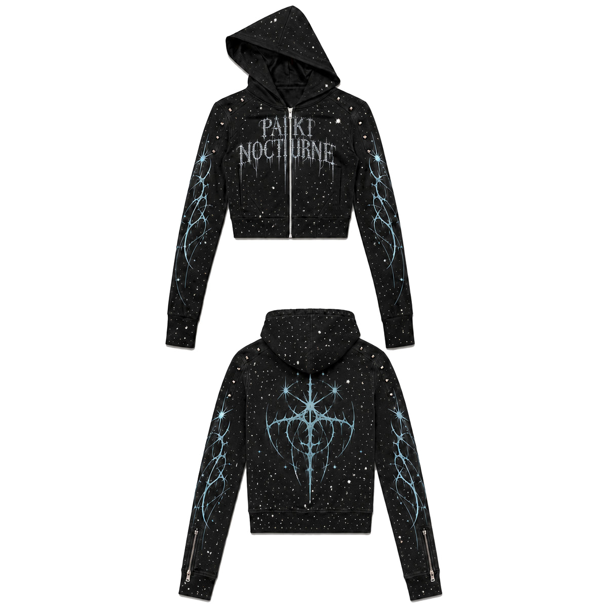 Rhinestone Graphic Cropped Zip Hoodie