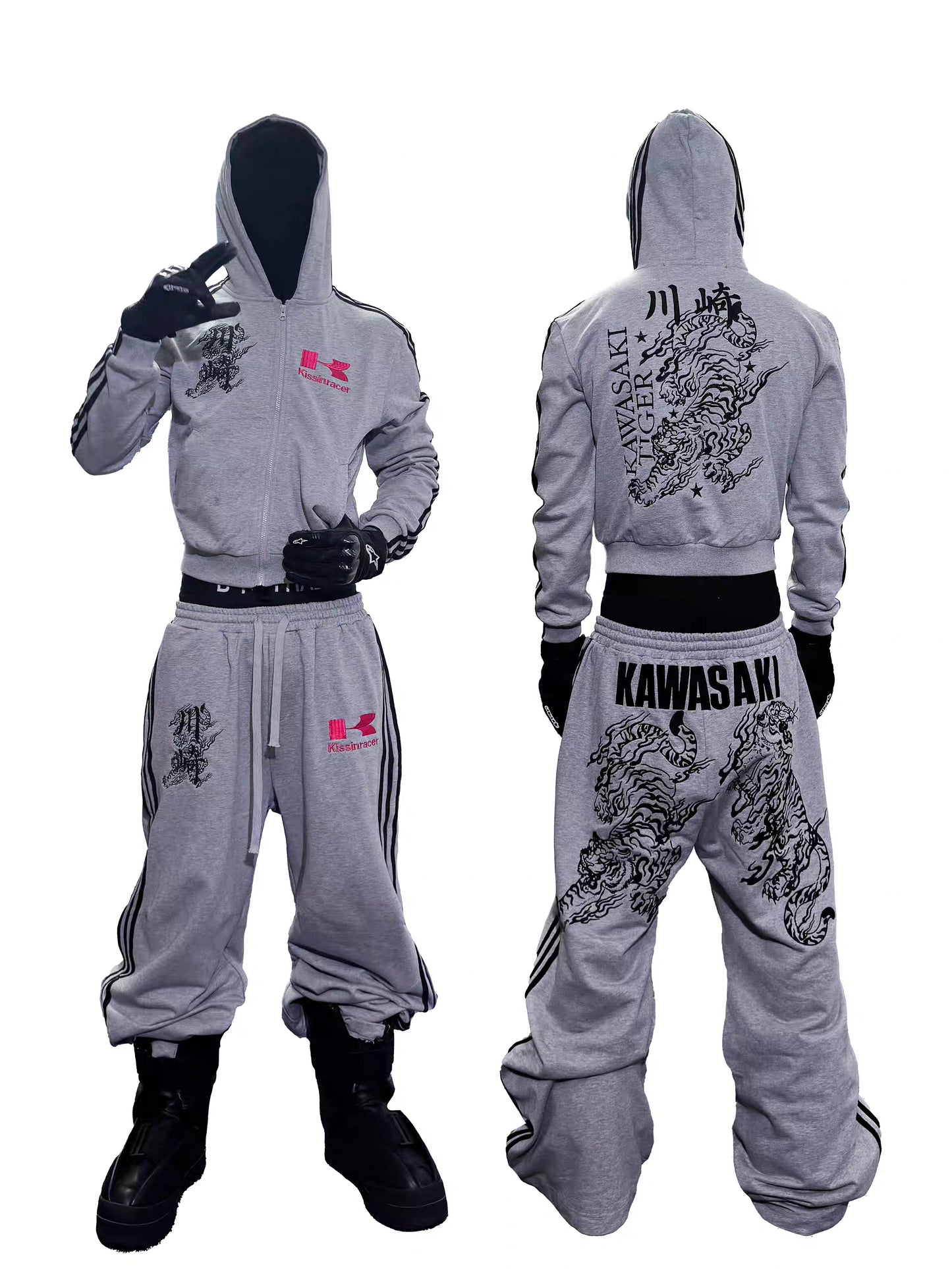 Tiger Graphic Cropped Racing Hoodie/Pants Set up