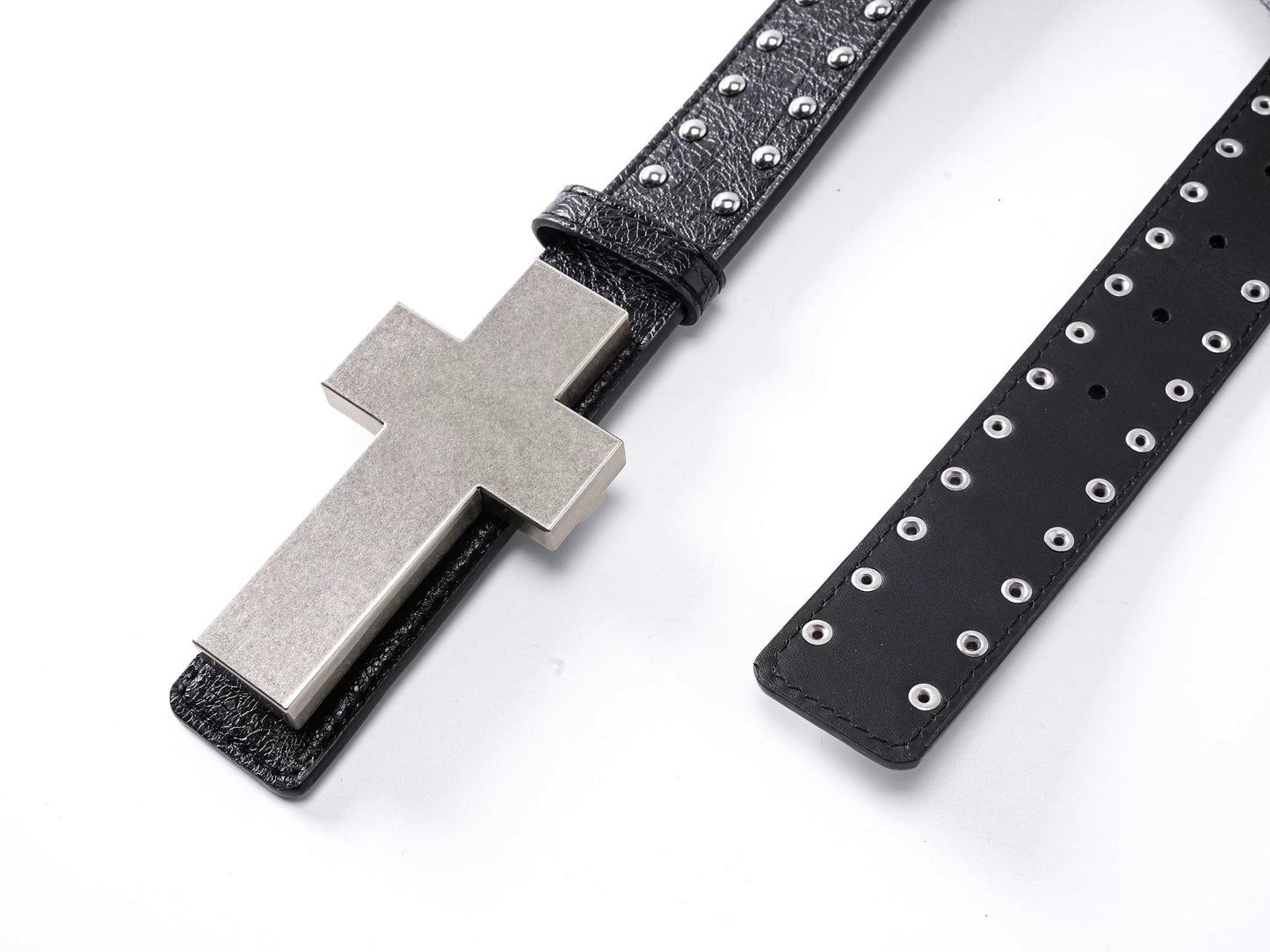 Detachable Cross Charm Studded Leather Belt
