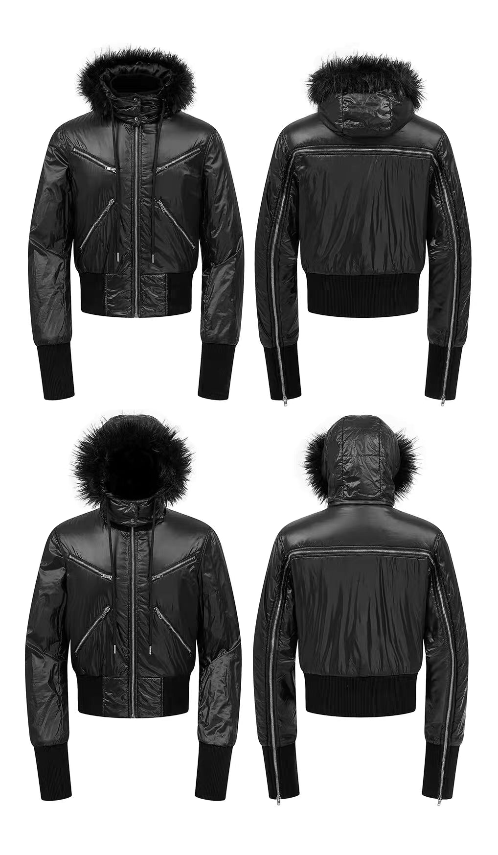 Detachable Fur Collar Cropped Bomber Jacket