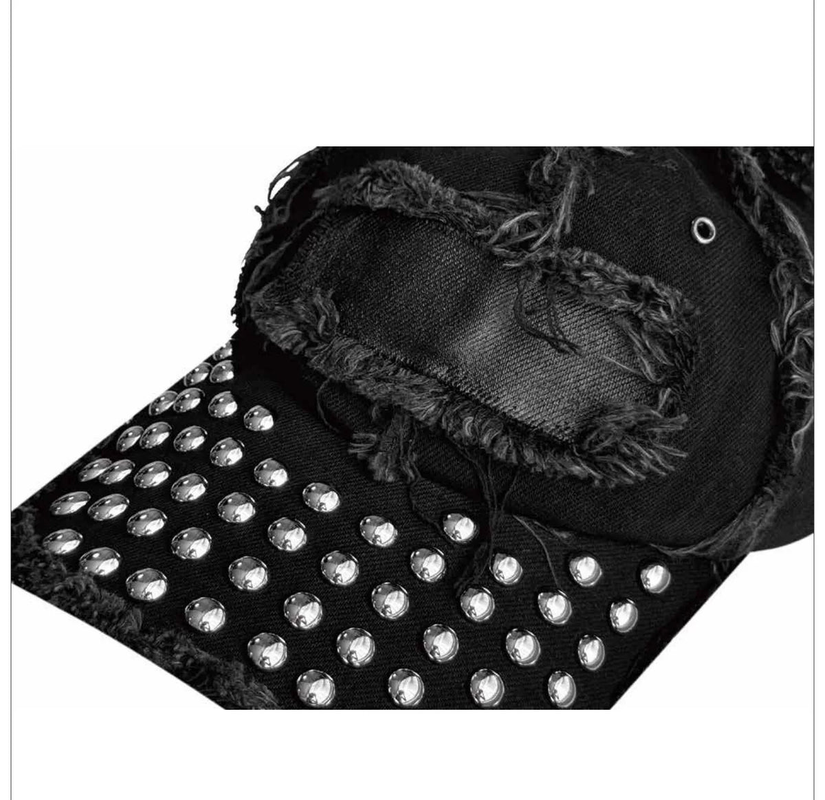 Studded Distressed Denim Cap