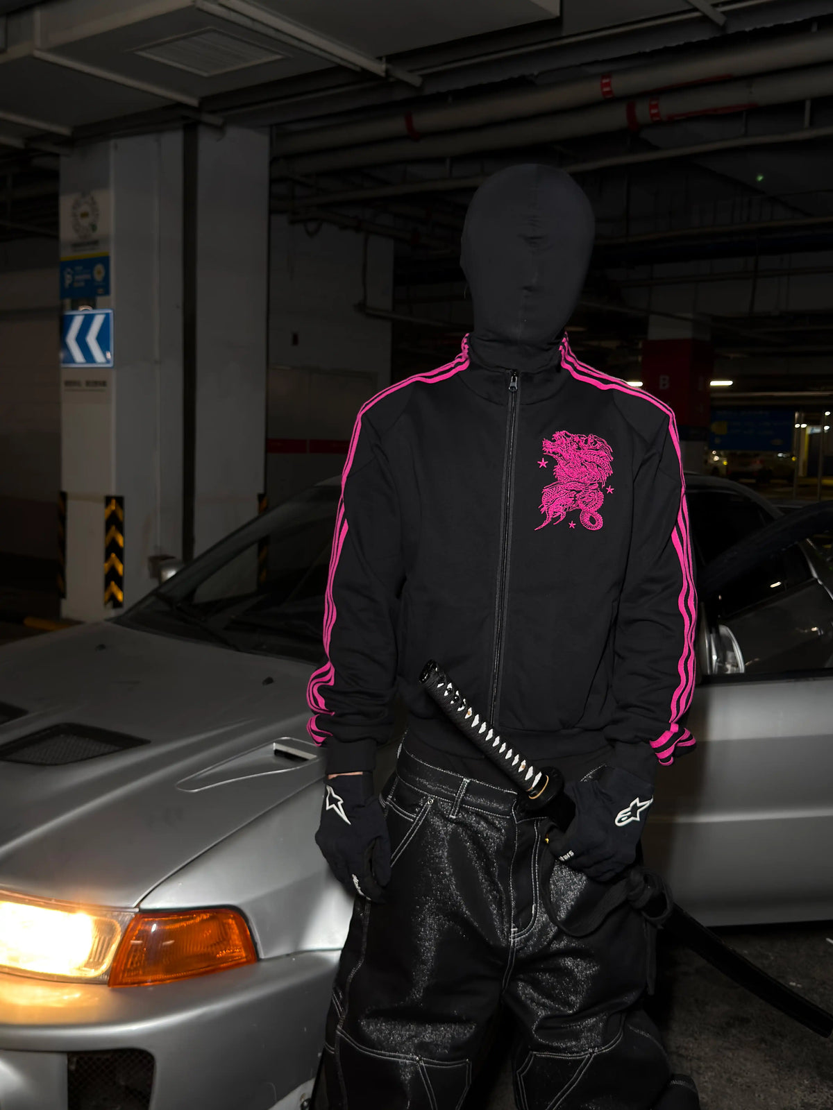 Pink Dragon Embroidered Cropped Track Jacket