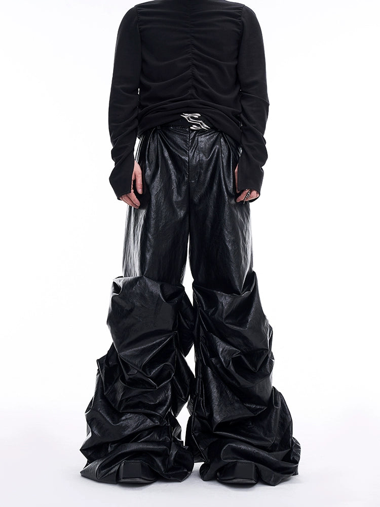 STARTEXCEEDEND Pleats Wide Leather Pants