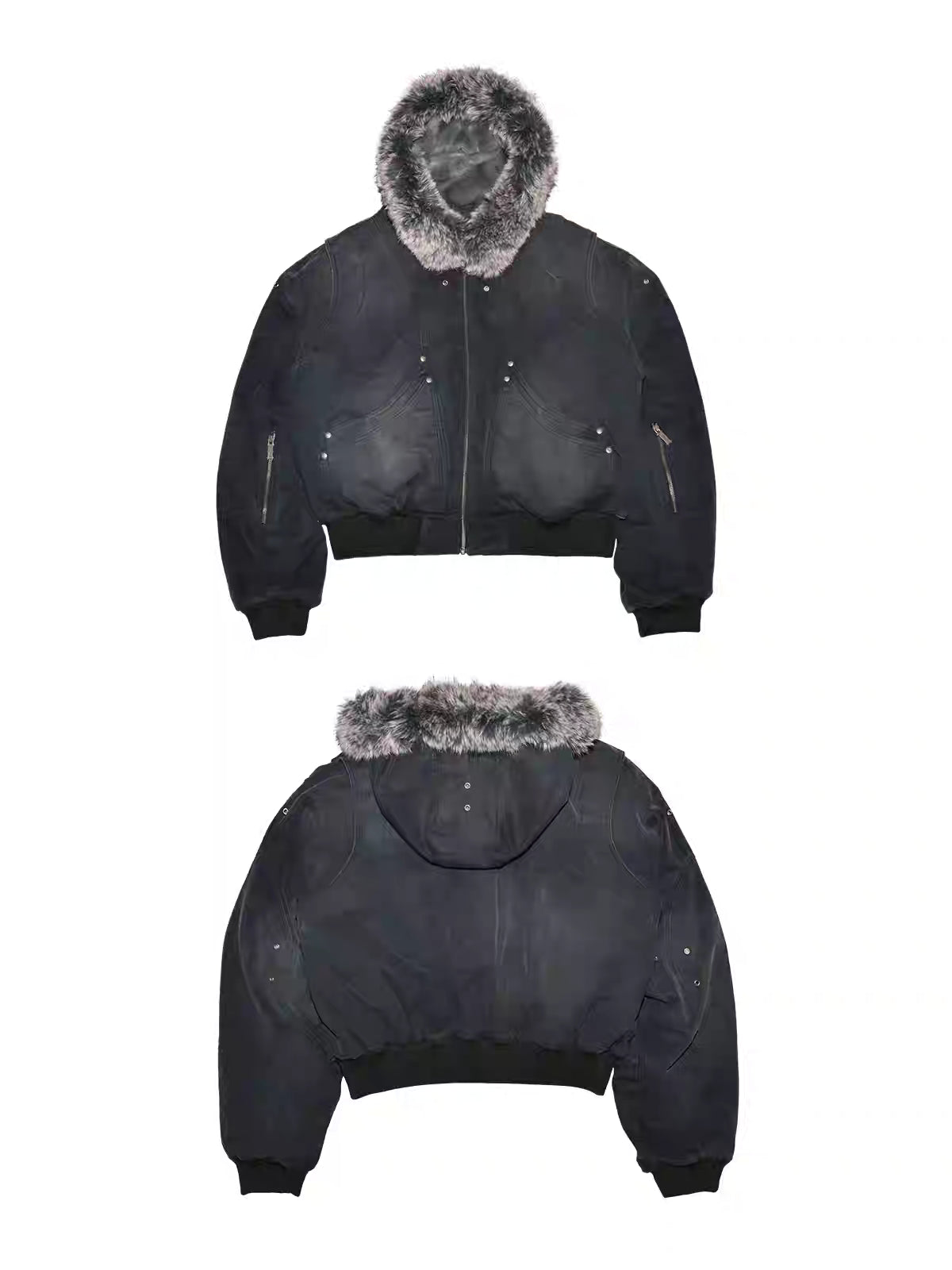 Washed Reversible Fur Hood Cropped Jacket
