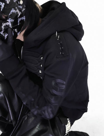 2000s Studded Hooded Zip-Up Jacket
