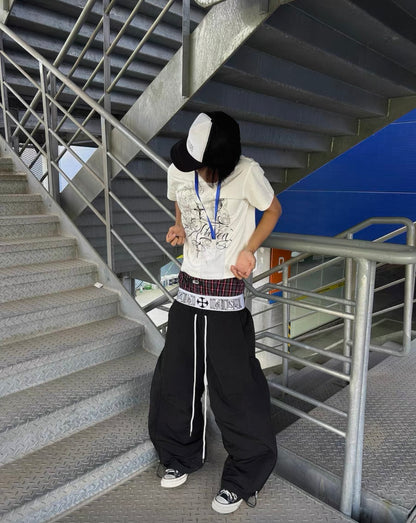 PAIKI Double Waist Draw Cord Pants