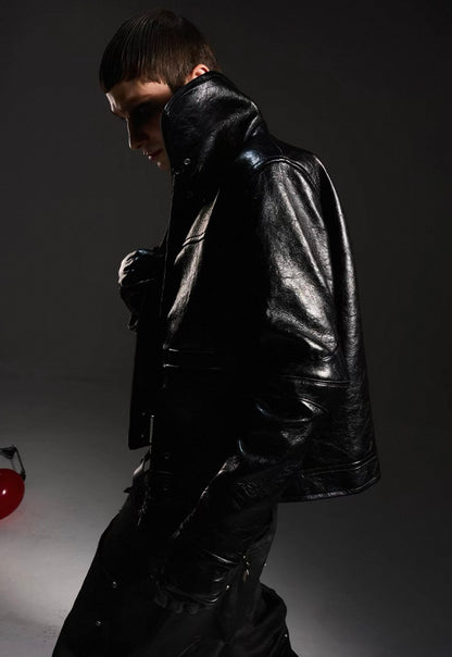 DARKRTPTS High Neck PU Lether Jacket