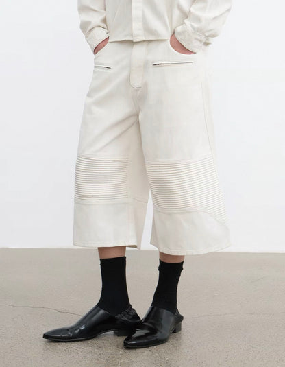 JCAESAR Ribbed Moto Capri Pants