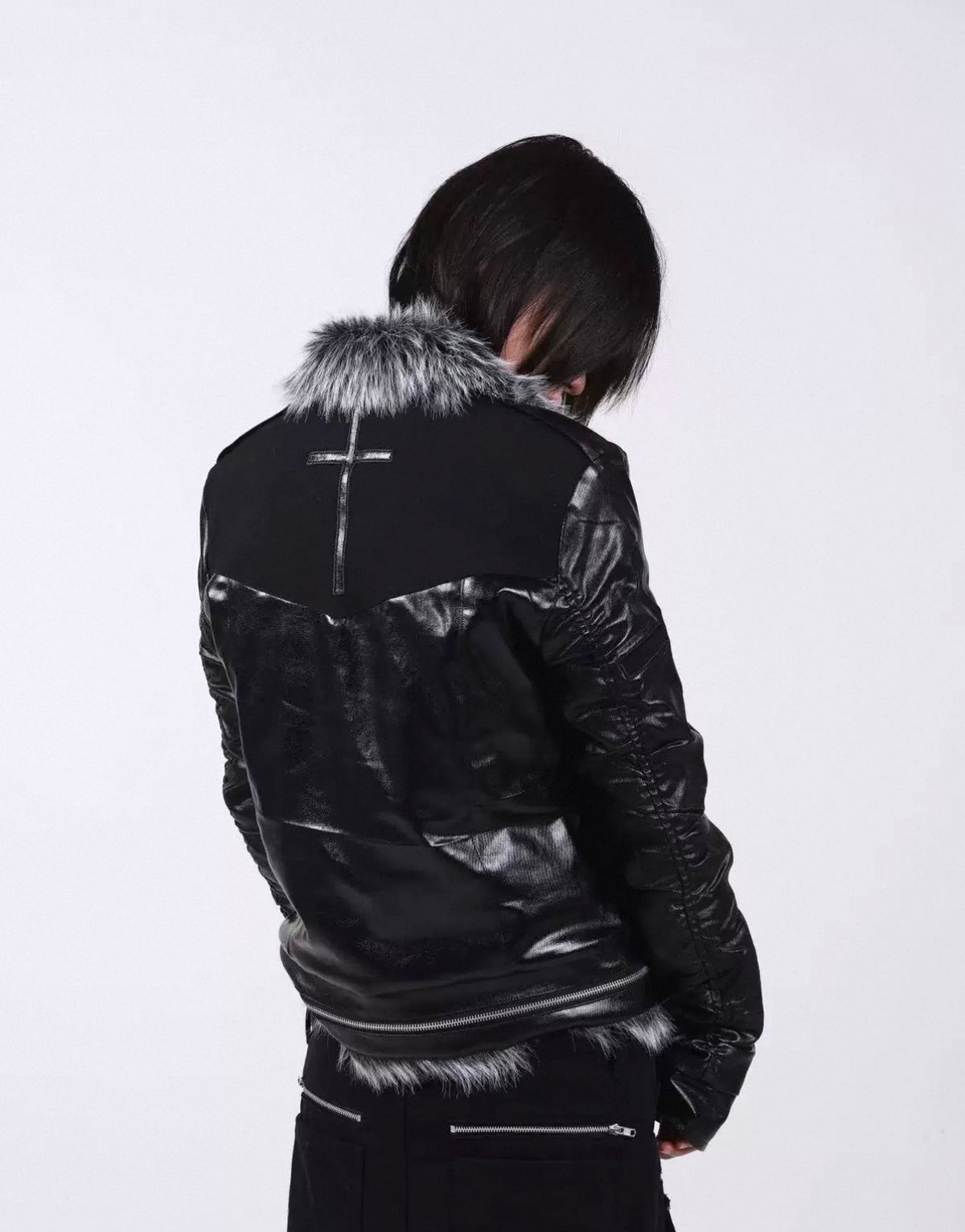 Cross Buckle Wax-Washed Fur Collar Padded Jacket