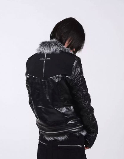 Cross Buckle Wax-Washed Fur Collar Padded Jacket