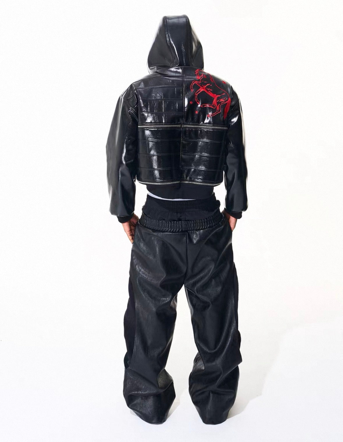 FOURTH3EX Double Waist PU Leather Pants