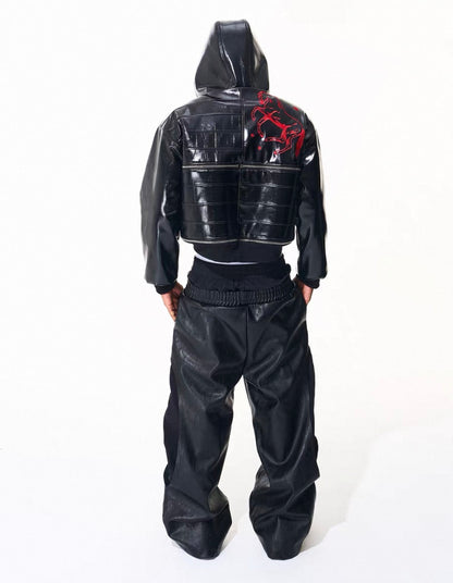 FOURTH3EX Double Waist PU Leather Pants