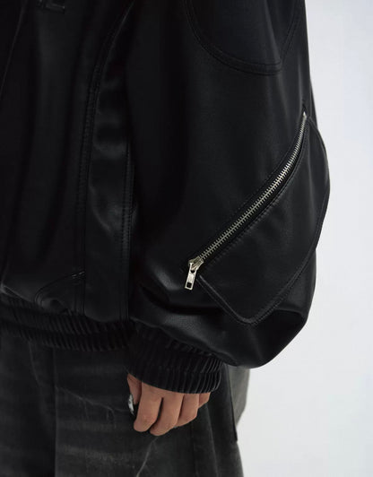 PERSONSOUL PU Leather Hoodie