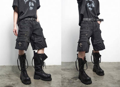 ANTIWARREVIVAL Black half pants