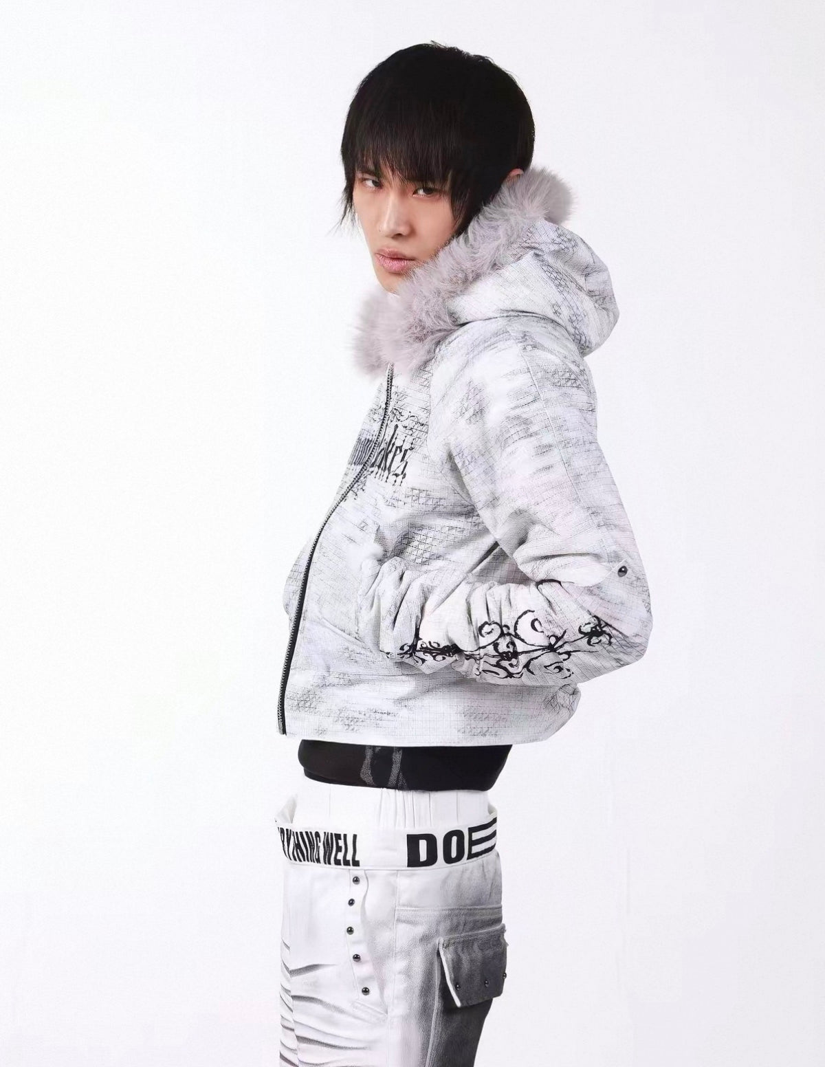 Washed Vintage Fur Collar Hooded Jacket