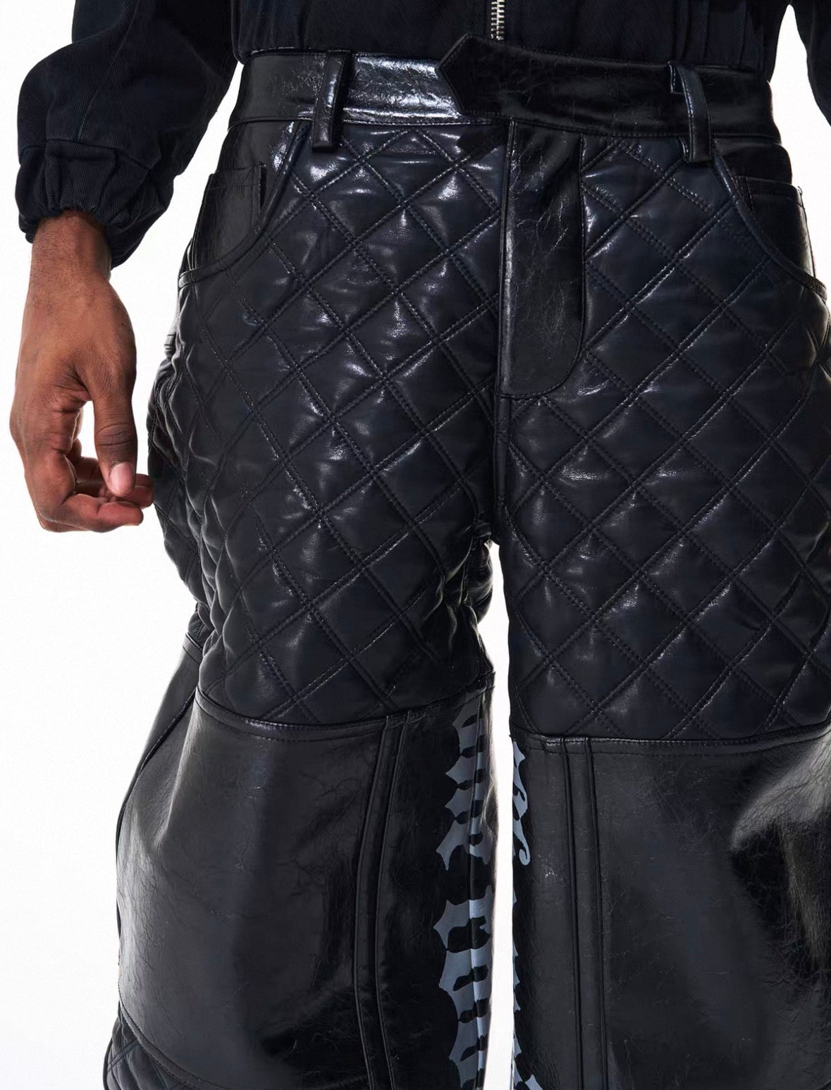 FOURTH3EX PU Leather Wide Pants