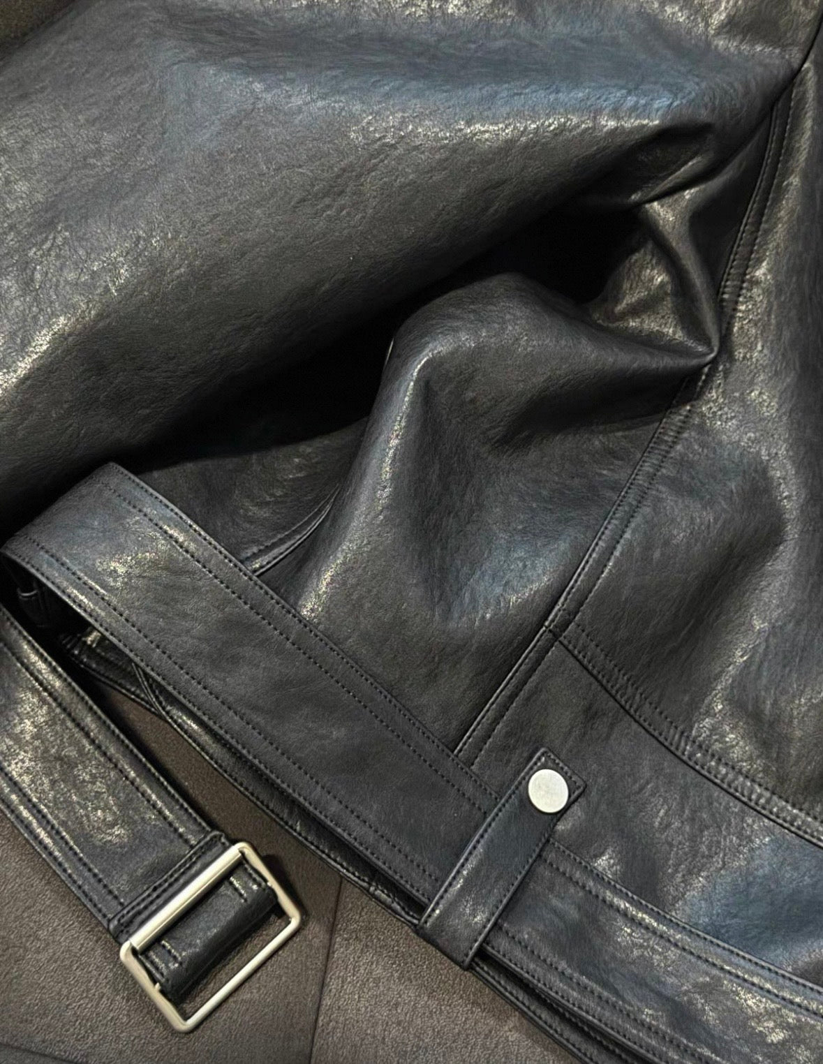 EODUP High Neck PU Leather Jacket