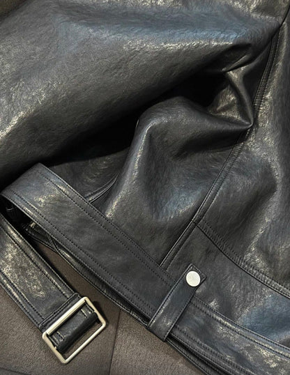 EODUP High Neck PU Leather Jacket