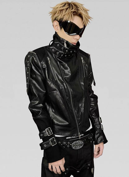 ATANOTHINGNESS Cross PU leather Jacket