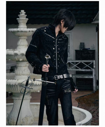 Cross Feather Napoleon Collar Suede-Touch Padded Jacket