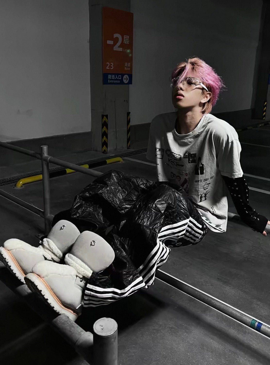 99CLUB クラックレザー ワイドパンツ 5本ライン SELFISH