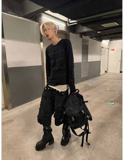 CINDER VEIN Dリングストラップ 長袖Tシャツ SELFISH