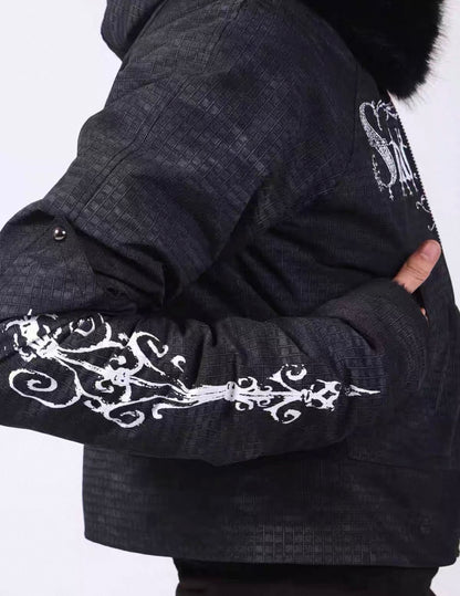 Washed Vintage Fur Collar Hooded Jacket