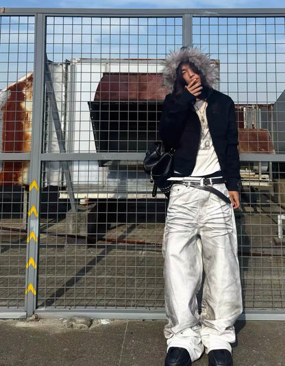 Cross Coffin Golden Raccoon Fur High Collar Hooded Fringe Jacket