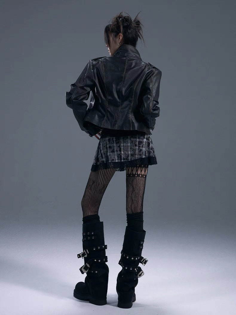 FRUSTRATION GARDEN Cropped PU leather Jacket