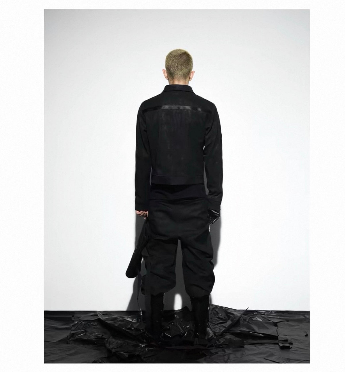 Blood Vein Silver Black Cropped PU Leather Jacket