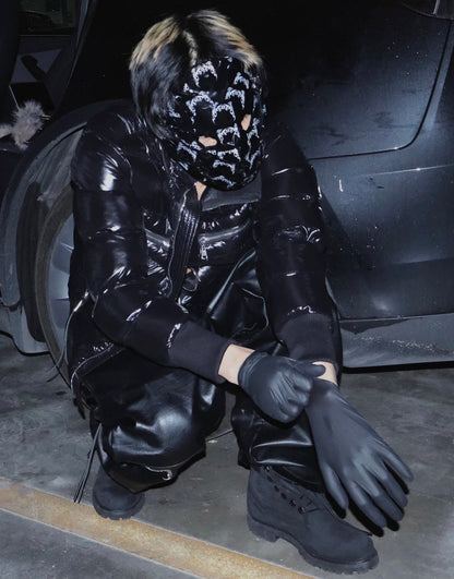 Glossy Detachable Hood Fur Collar Strap Padded Jacket
