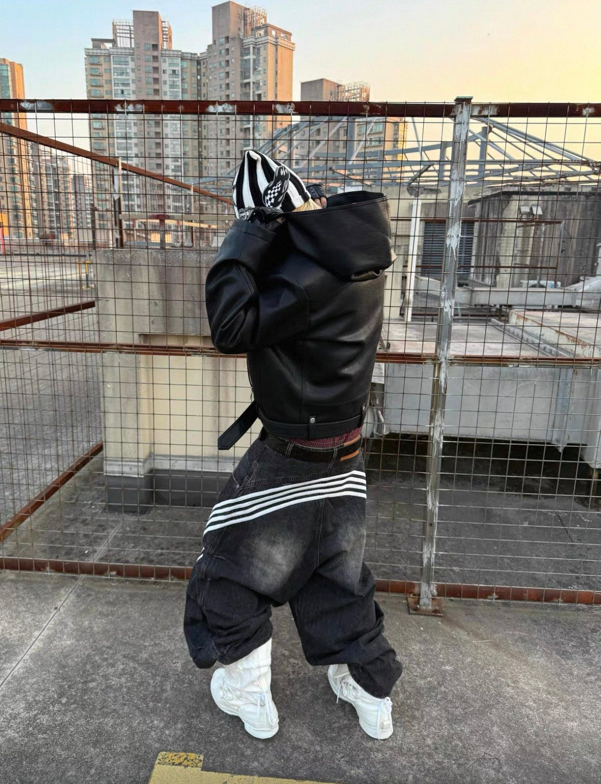 EODUP High Neck PU Leather Jacket