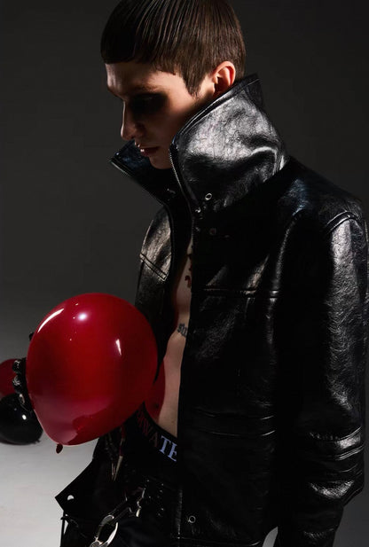 DARKRTPTS High Neck PU Lether Jacket