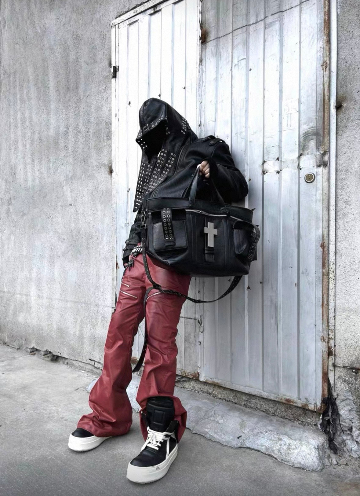 REVEL WAVE Red Lether Flare Pants