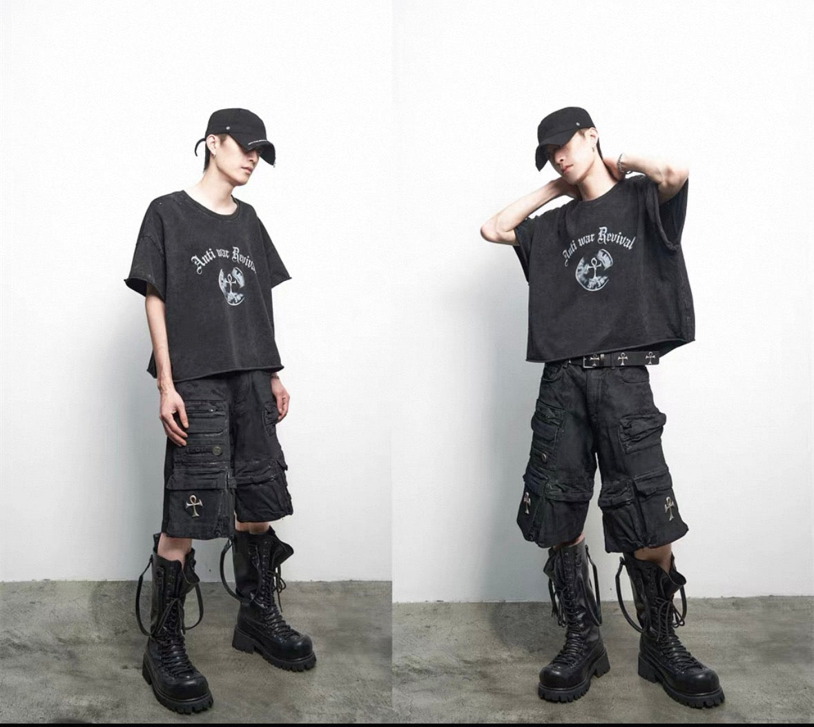 ANTIWARREVIVAL Black half pants