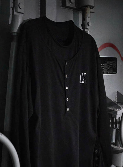 LOSECONTROLEDGE Layered Henley Long Sleeve Tee