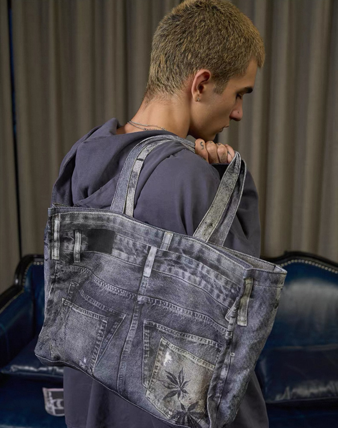 WANNA LAB Denim Print  Bag