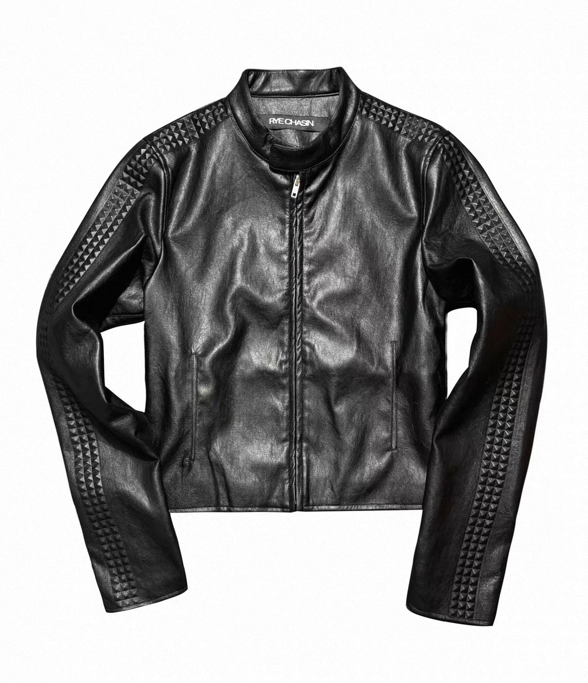 Embossed Slim Fit Cropped Faux Leather Jacket