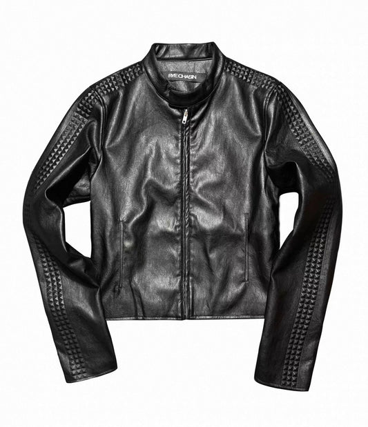 Embossed Slim Fit Cropped Faux Leather Jacket