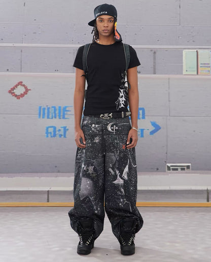 DND4DES Line Stone Print Distressed Denim Jeans