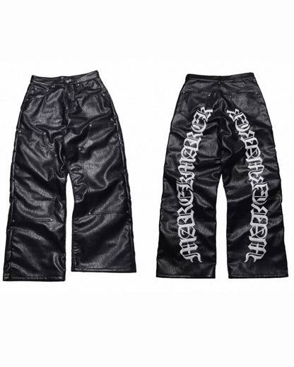 GROUPMAREK PU Leather Lettering Pants