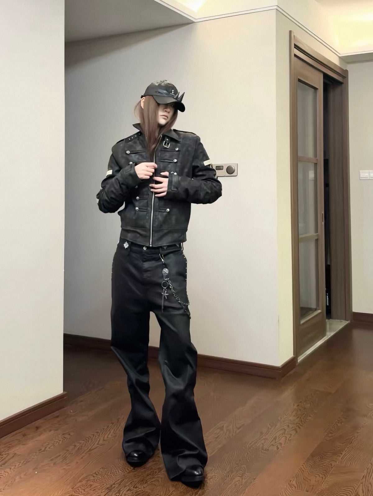 DETW ゴシッククロスバックル スリムレザージャケット SELFISH