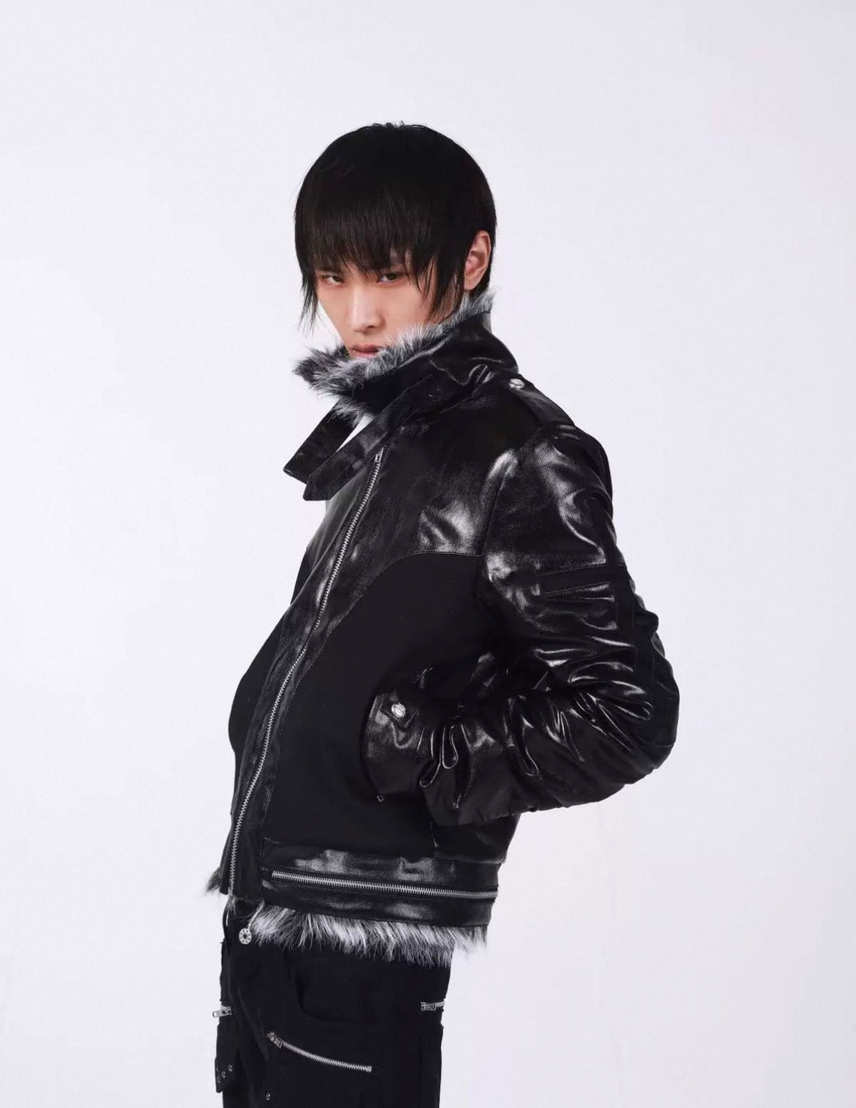 Cross Buckle Wax-Washed Fur Collar Padded Jacket