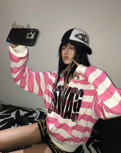 NUMB ASIA SWAGフラッシュプリント ストライプフーディー SELFISH