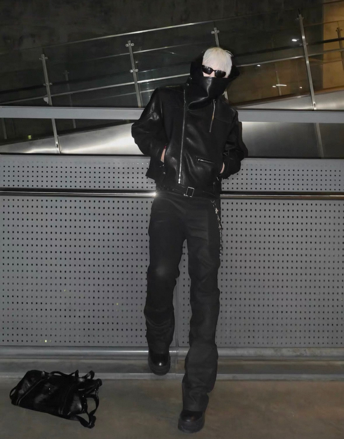 EODUP High Neck PU Leather Jacket