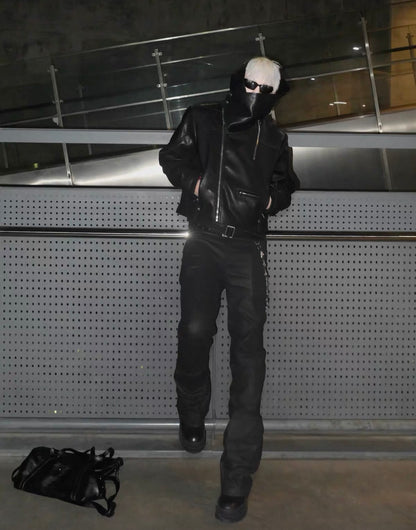 EODUP High Neck PU Leather Jacket