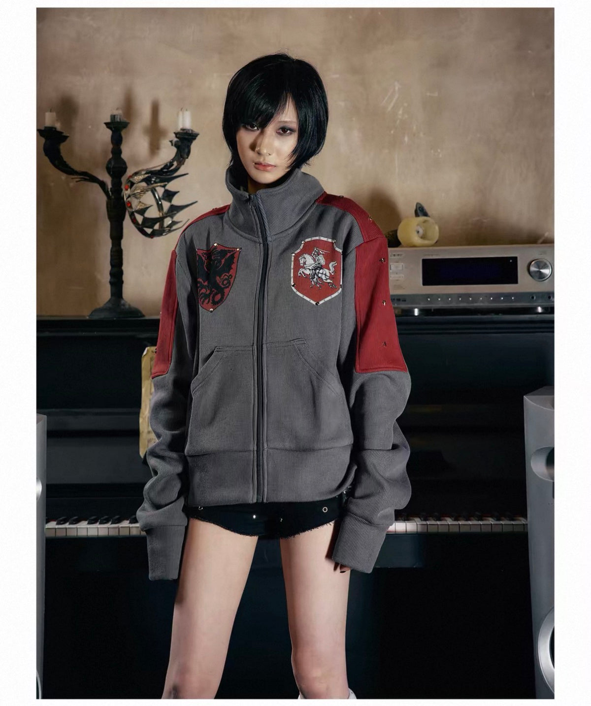 Star Knight Stand Collar Fleece Zip-Up Sweatshirt Jacket