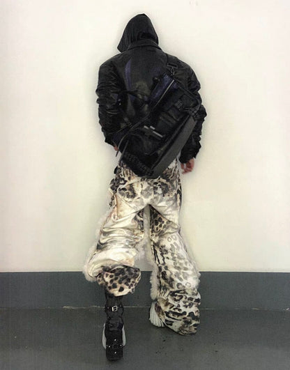 Leopard Faux Fur Wide Denim Pants